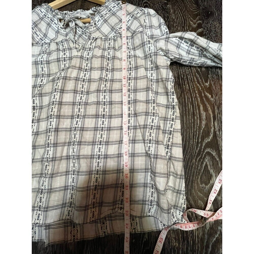 Ann Taylor Loft Plaid Blouse Top Large L Tie Neck Boho - Picture 5 of 6